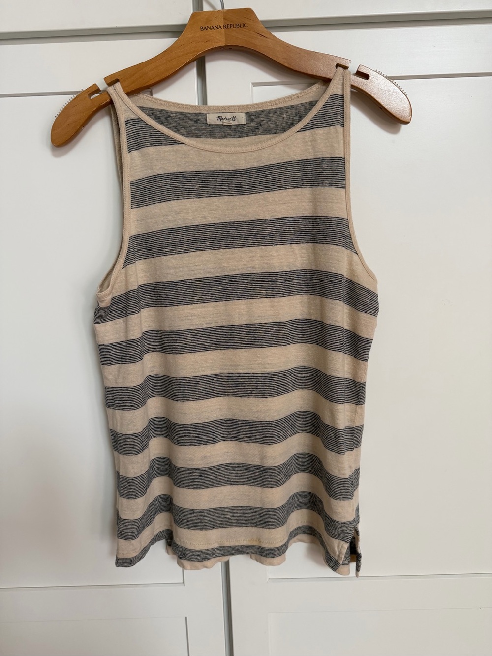 Madewell Beige and Gray Striped Sleeveless Tank